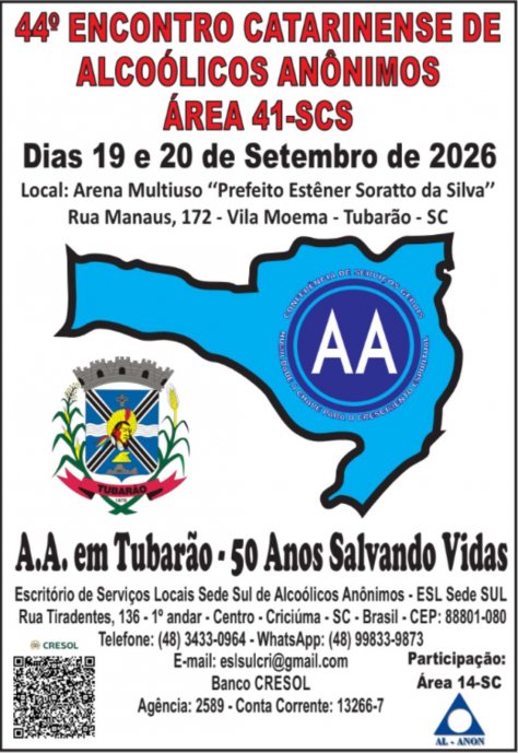44º Encontro Catarinense de Alcoólicos Anônimos – 19-20/09/2026 - Tubarão/SC